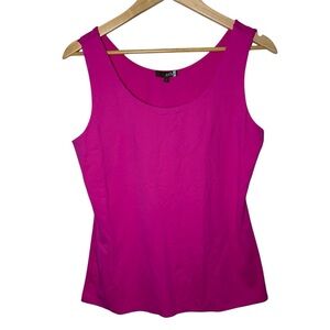 JUDY P Tank Top Large Pink Sleeveless Round Neck Made USA Stretch Microfiber